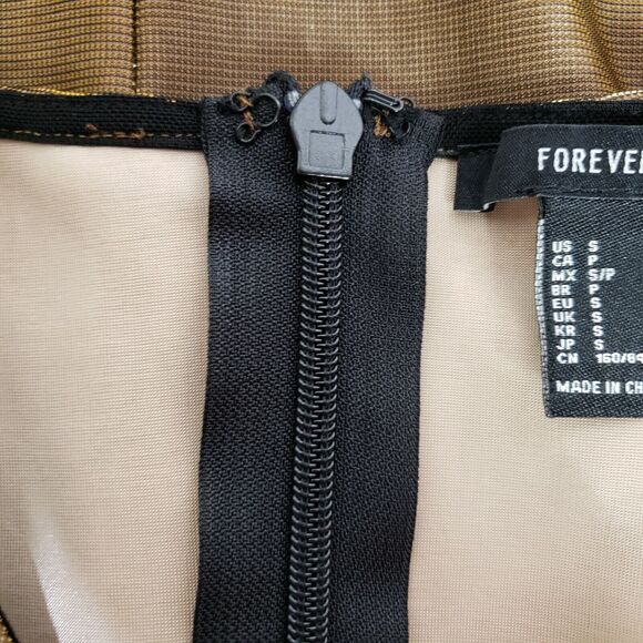 Forever 21 Mini Dress Womens Small Bronze Sleeveless Body Con Black Mesh Zipper - Picture 8 of 8